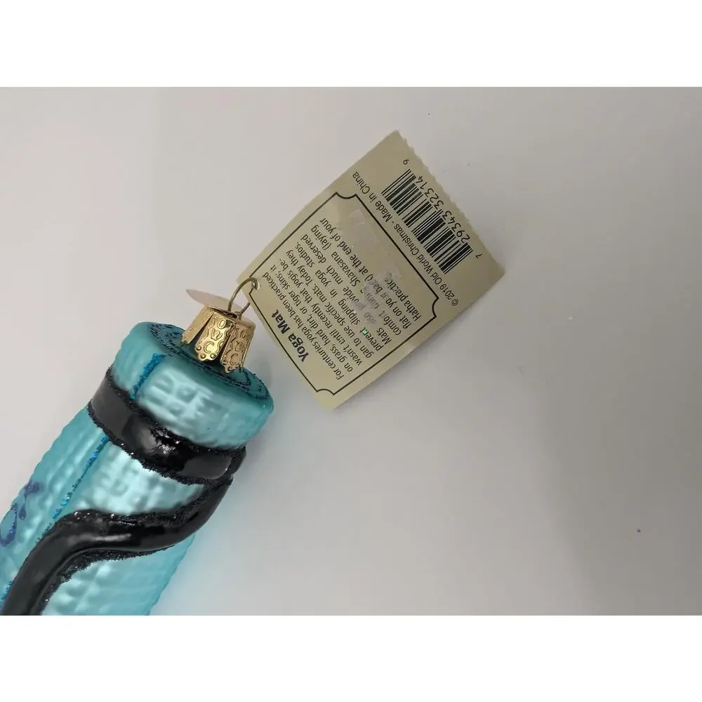 Old World Christmas Yoga Mat Glass Ornament Light Blue Fitness Zen